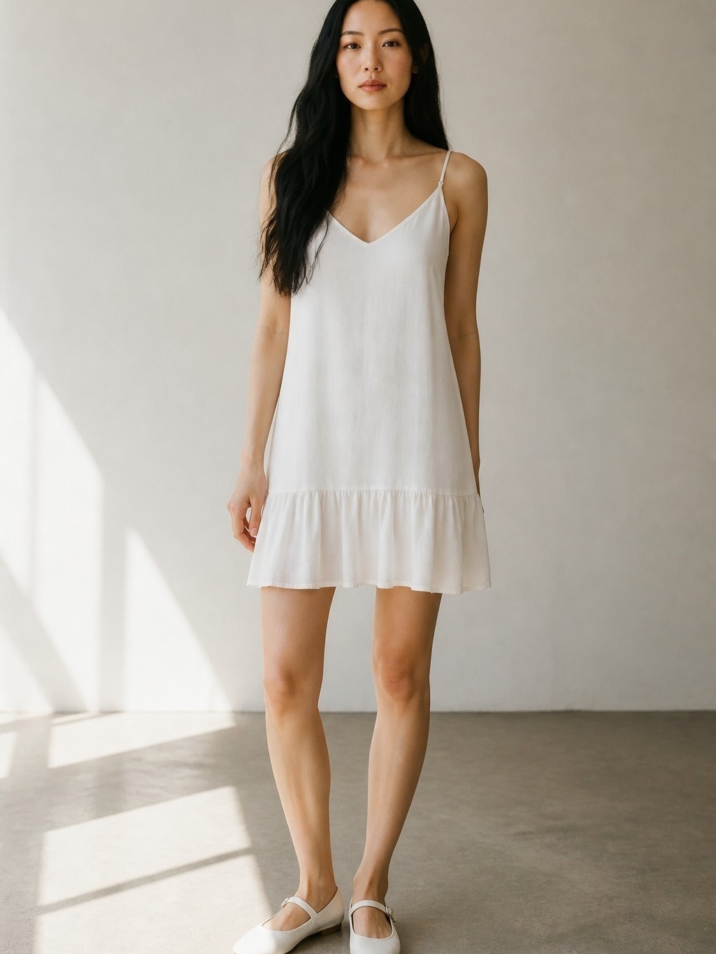 Lulu's White Mini Ruffle-Hem Slip Dress